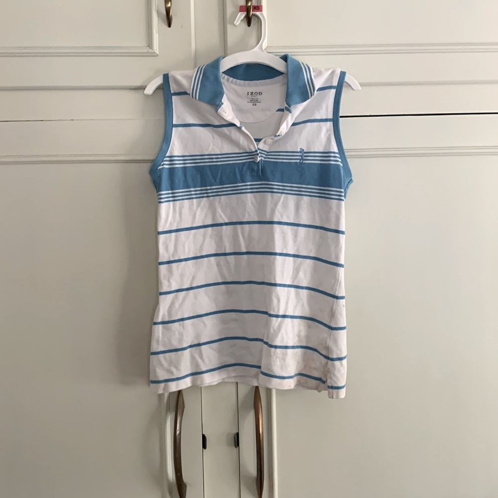 White and blue striped golf izod shirt